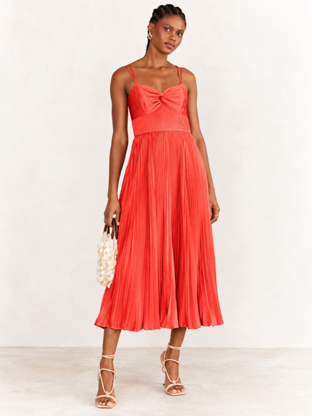 AMUR REVOLVE Krisley Pleated Midi Dress Spicy Coral Red Size 4